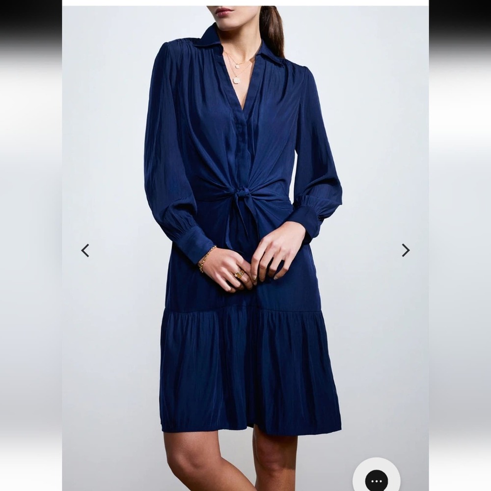 Brochu Walker Navy Blue Tie-Front Midi Dress